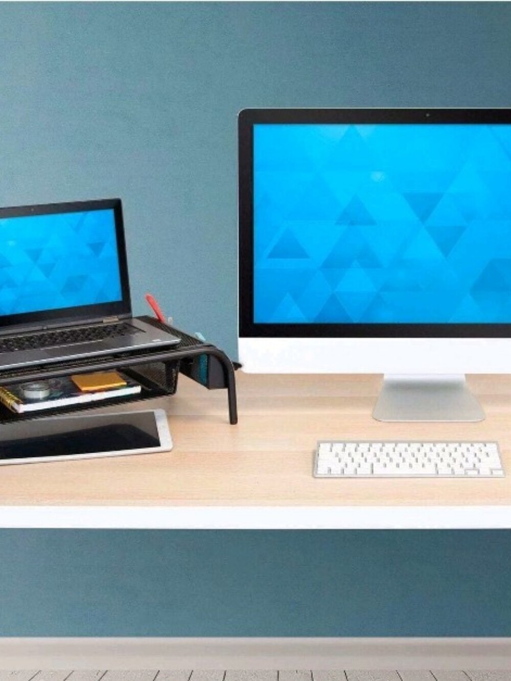Metal Mesh Computer Monitor Stand and Riser with Pullout Drawer - Picture 3 of 15